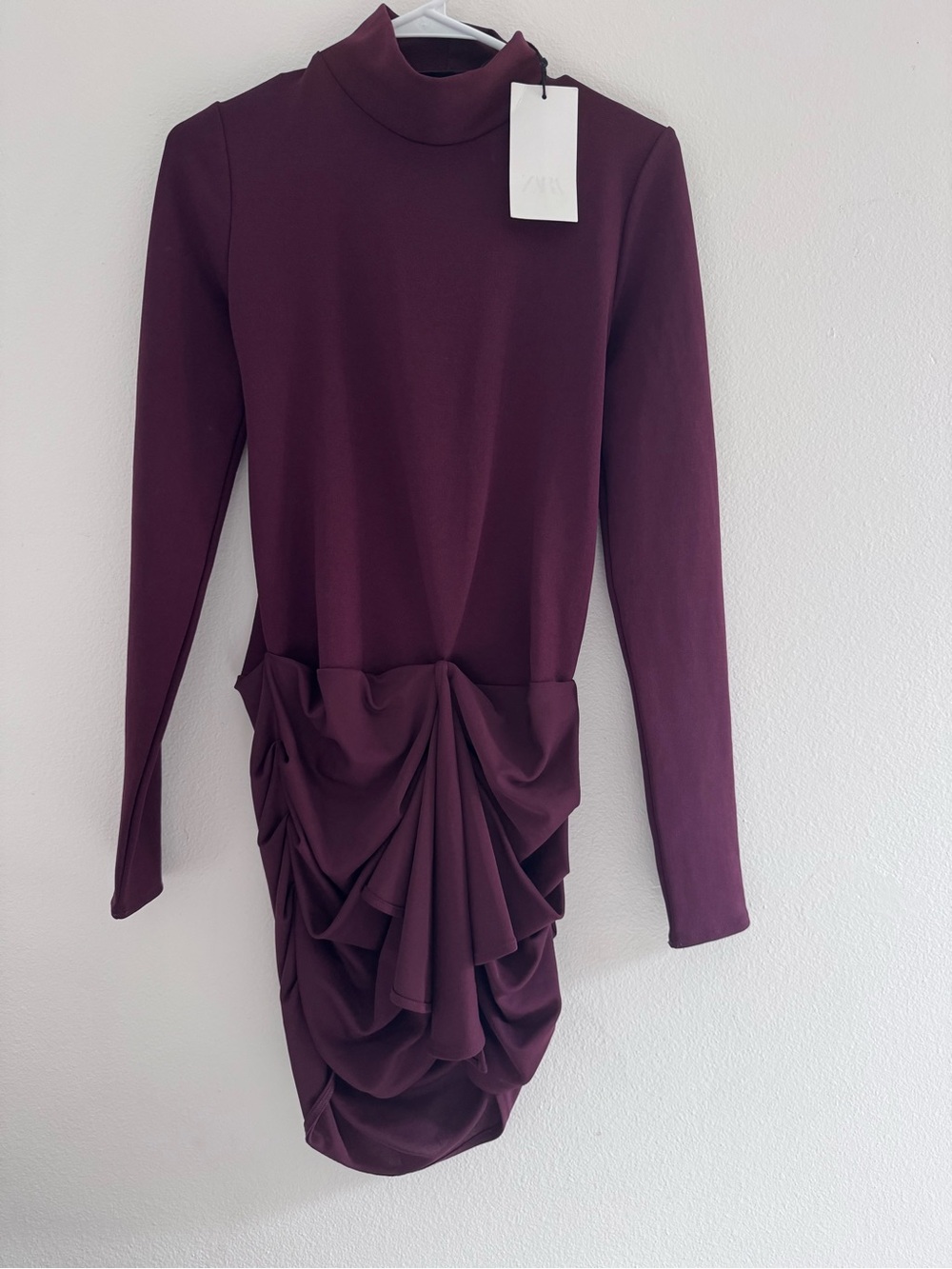 Zara Plum Long Sleeve Turtleneck Ruched Dress